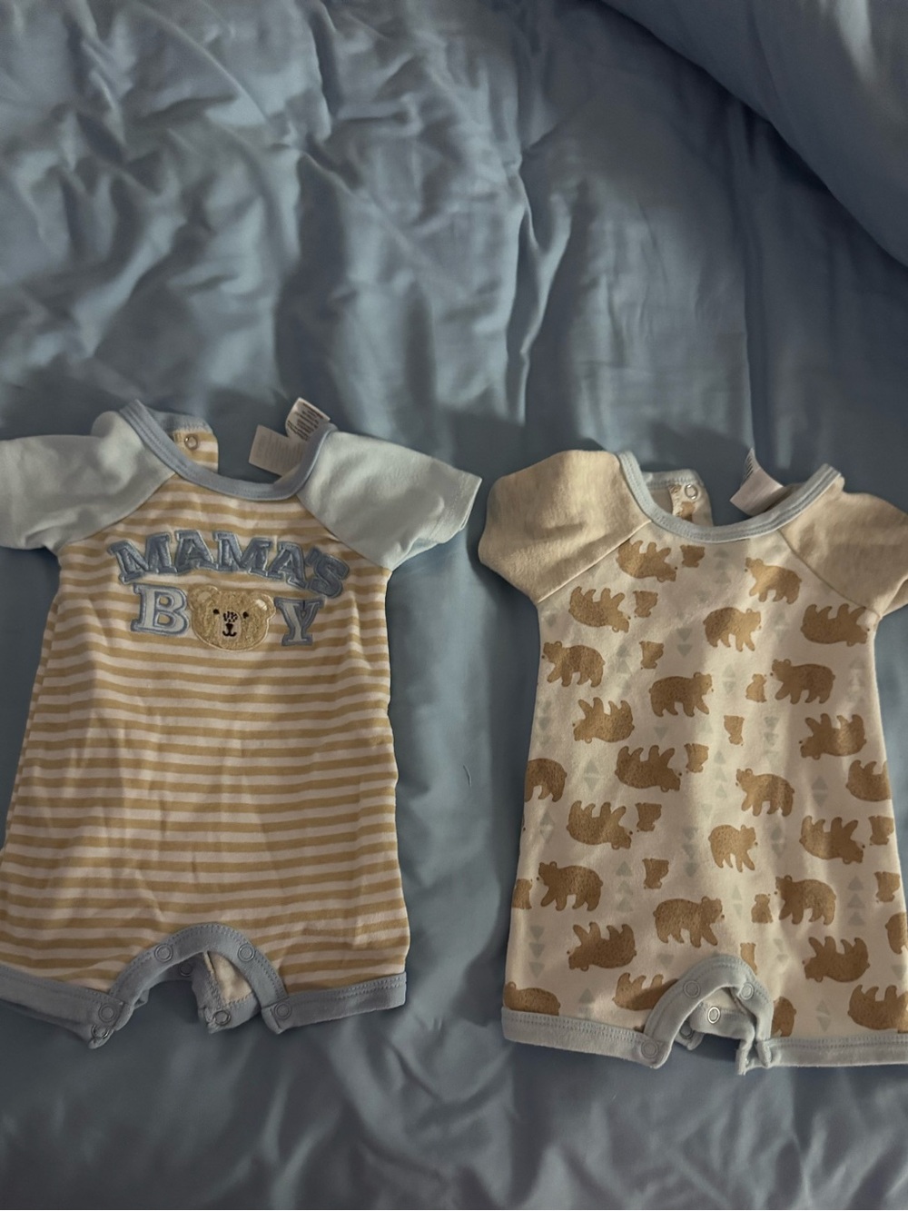 Baby One-Piece Romper in Light Blue and Cream - 0-3m